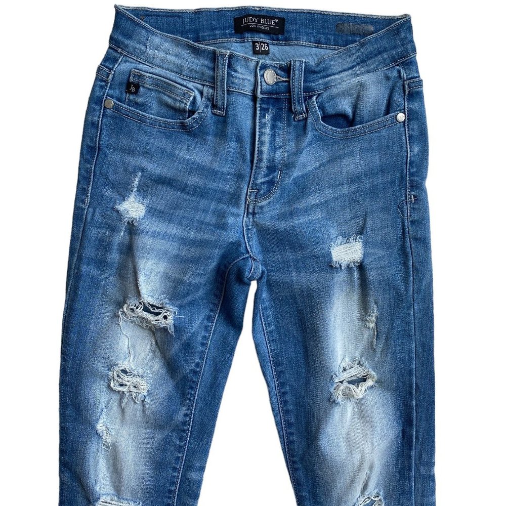 Judy Blue Destroyed Distressed Slim Skinny 90s Y2K Grunge Jeans JB8261MD-3/26 - Picture 3 of 16